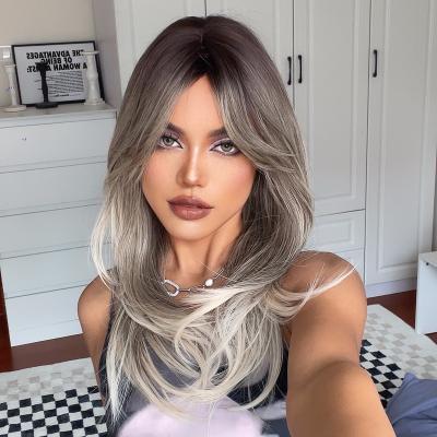 China Peluca Top Sale Synthetic Wig Long Silky Hair Wigs Long Layered Ombre Blonde Synthetic Wigs For White Women for sale