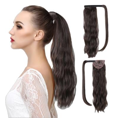 China Like Natural Cheap Real Hair Synthetic Curly Ponytail Long Wavy Hair Extension Wrap Around Ponytails For Women for sale