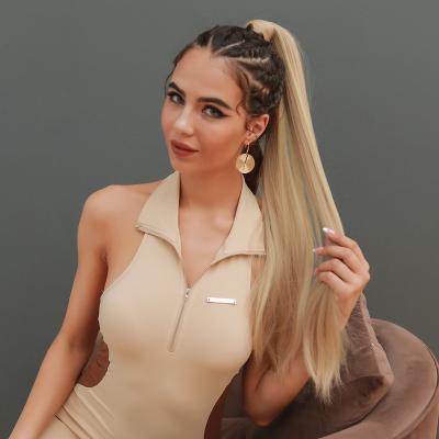 China Like Real Natural Human Hair Extensions 26 Inch Long Blonde Chain Around Ponytails For White Women for sale