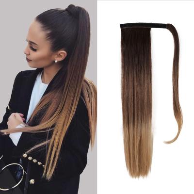 China Like Real Natural Hair Wrap Around Long Hair Heat Resistant Fiber Ponytails Ombre Brown Wigs for sale