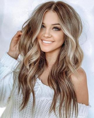 China Long Synthetic Wig Brown Ombre Wigs For Women Natural Wavy Hair Wigs Heat Resistant Ash Brown Blonde Heat Resistant Cosplay Female Wig for sale