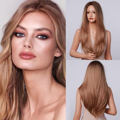 China Wholesale Curl Ombre Brown Cosplay Hair Extensions Wavy Synthetic Wigs Long For White Color Women Hair Heat Resistant Wigs for sale