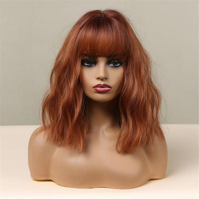 China New Arrival Short Synthetic High Quality Wigs Body Wave Hair Short Red Orange Wigs With Bangs for sale