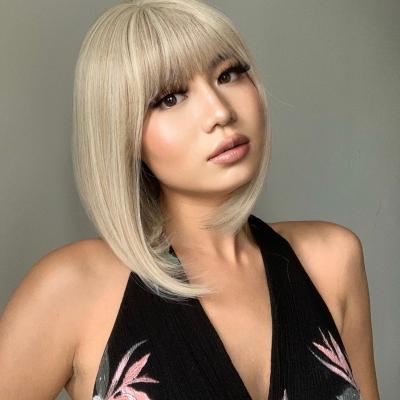 China Short Synthetic Wig Most Popular Short Synthetic Wigs Bob Blonde Hair Short Wigs With Bangs For White Women for sale