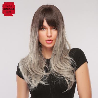 China Brown Blonde Black Wigs European Gradient Style 26 Inch Wigs Long Synthetic Gray Brown Stylish French Hair Intellectual Can Customized Lace Front for sale