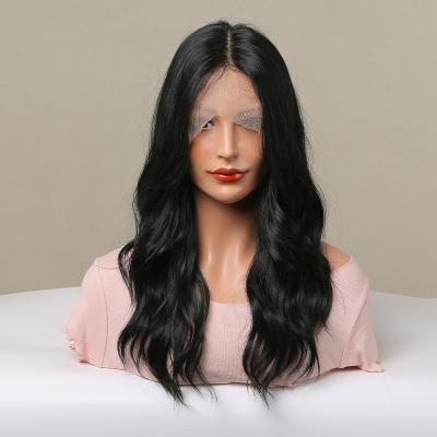 China Easily styled the new high quality black body wave hair lace frontal synthetic wigs high temperature fiber hair for sale