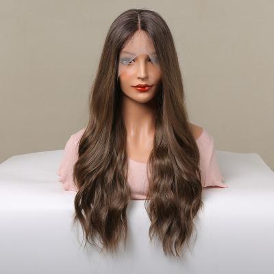 China Easily Styled High Temperature Fiber Hair Wigs Long Brown Lace Front Synthetic Heat Resistant Wigs for sale