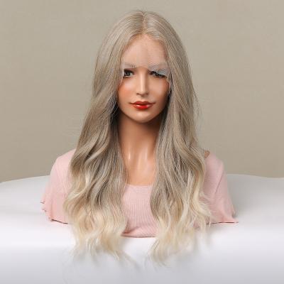 China Easily Styled Peluca Ombre Honey Blonde Synthetic Wigs Long Natural Lace Frontal Wigs For White Women for sale