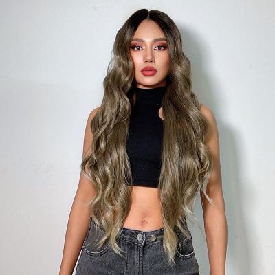 China Honey Brown Curly Synthetic Wigs Long Synthetic Wig 28 Inches Long For Women High Temperature Fiber Hair for sale