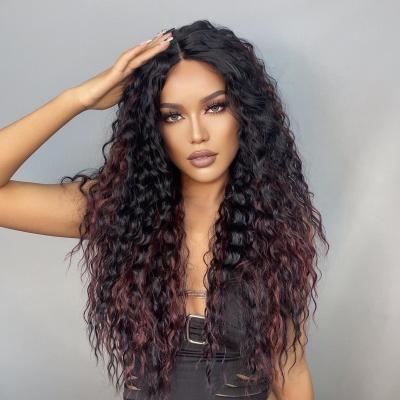 China Styled Easily Wholesale Long Color Hair Wigs Synthetic Curly Curly Mixed Headband Lace Wigs For Black Women for sale