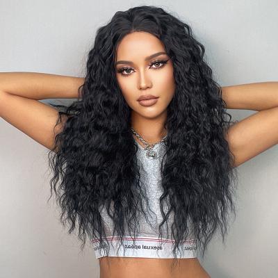 China Styled Easily Ready To Wear Silky Hair Wigs Black Long Curly Synthetic Lace Front Wigs For Black Women for sale