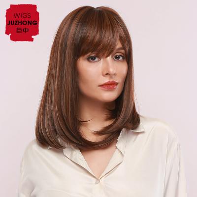 China European Style Wig 16inch Factory Hair Ladies Deep Brown French Hair Elegant Intellectual Wholesale Short Long Synthetic Wigs for sale