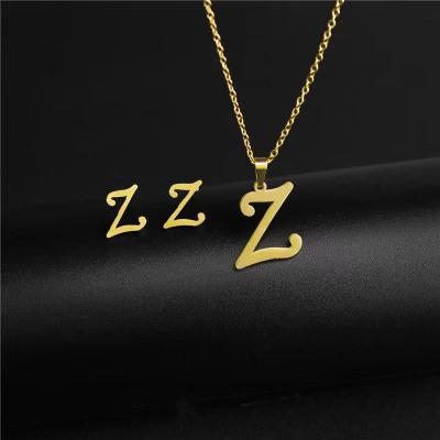 China High Quality Gold Stainless Steel 26 Letter Jewelry Set Wedding Initials A-z Earrings Necklace Jewelry for sale