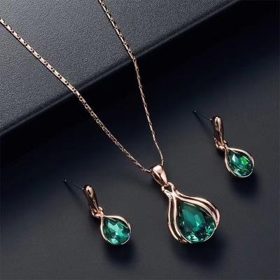 China Fashionable high quality women blue and green water drop necklace earring set ornament jewelry alloy jewelry classic for sale