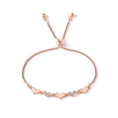 China High Quality Korean Women's Rhinestone Heart Bracelet Inlaid Adjustable Chain Bracelet Crystal Shiny Bracelet Electroplating Alloy for sale