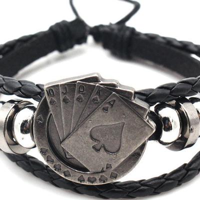 China Vintage Punk High Quality Men's Lucky Playing Cards Charm Multilayer Leather Bracelet Braided Women for sale