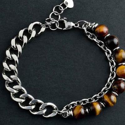 China Popular hot selling punk stainless steel bracelets for women punk unisex natural beaded bracelets for sale