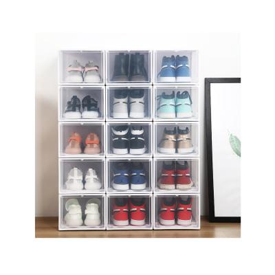 China Custom Clear Transparent Detachable Front Drop Shoe Display pp Plastic Stackable Sneaker Case Front Drop Shoe Display Storage Box for sale