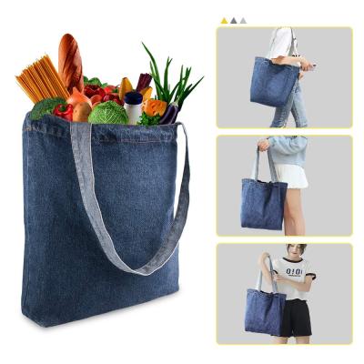 China Simplicity Personalized Custom Plain Foldable Denim Fabric Tote Bag For Men Women for sale