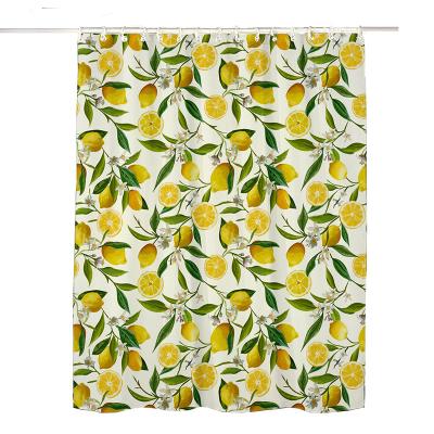 China Viable All Over Yellow Polyester Fabric White Flower Fruit Lemon Waterproof Shower Curtain for sale