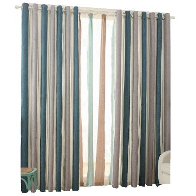 China Simple Modern Chenille Curtain Mediterranean Vertical Stripes Blackout Style Window Curtain Fabric For Living Room for sale