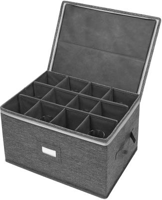 China Amazon Padded Luxury Padded Stemware Wine Glass Sustainable Storage Box Case With Dividers Serving For 12 for sale