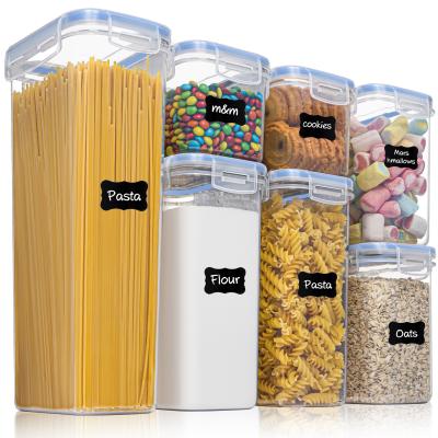 China Freshness Keeping Set of 7 Cereal Bpa Free Plastic Airtight Airtight Keeper Container Dispenser Cereal Food Dry Storage Containers for sale