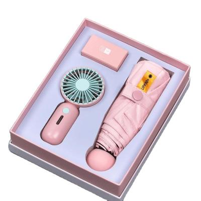 China 2023 Other TS USB Mini Portable Rechargeable Fan with UV Rain Umbrella Advertise Custom Business Gift Box Umbrella Gift Set for sale