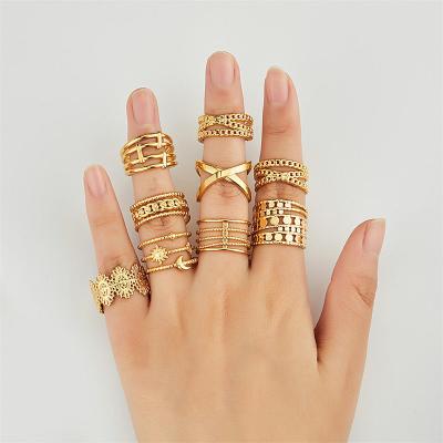 China 2023 CLASSIC TS Tasty Stainless Steel 18k Gold Plated Band Stacking 3 in 1 Ring Thick Chain Link Ring Set for Couples Men Women for sale