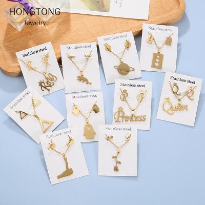 China CLASSIC Jewelry Custom Brand Jewelry Set Dubai High Quality 18K Gold Plated Stainless Steel Pendant Necklace Earrings Set For Women Gift for sale