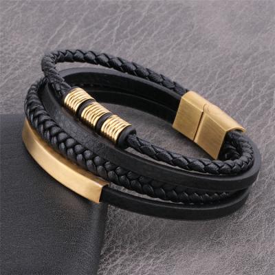 China 2023 New Hot Selling Stylish FASHIONABLE Stainless Steel Men's Handmade Leather Bracelet Custom Made Bracelet for sale