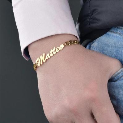 China CLASSIC Vintage Gold Cuban Link Anklet Stainless Steel Bracelets Handmade Custom Men Personalized Customized Gold Name Bracelet for sale