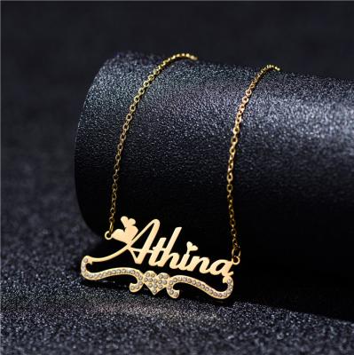 China CLASSIC Personalized Customized 18K Gold Plated Pure Custom Crystal Stainless Steel Name Necklace Diamond Rock ID Plate Necklaces for sale