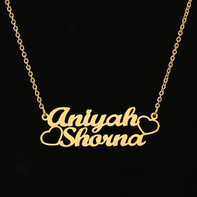 China 18K Gold CLASSIC Two Layers Stainless Steel Link Chain Custom Initial Name Necklace Personalized Two Names Necklaces With Heart Necklaces for sale