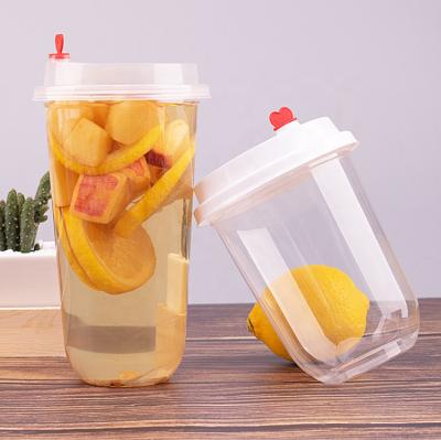 China 500ml 700ml Round Plastic Single Wall Bottom U Shape Cup With Lids for sale