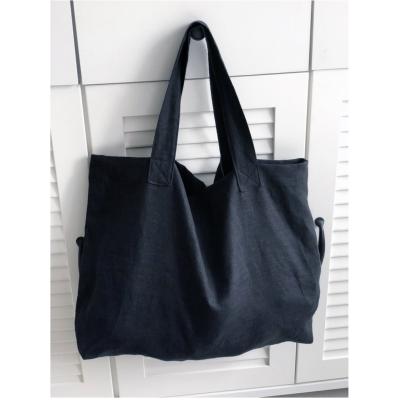 China Large Rope Handle Black Canvas Tote Bag Roomy Linen Grocery Canvas Shopping Bag Customize for sale