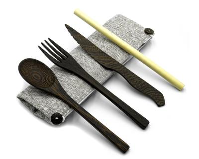 China Zero Waste Reusable Spoon Bamboo Straw Pouch Bamboo Rope Handle Knife Fork for sale