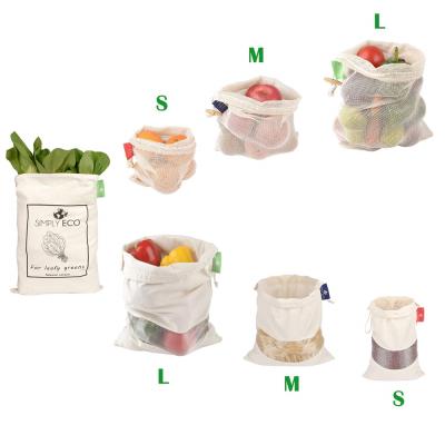 China Natural Reusable Premium Cotton Folding Organic Mesh Produce Shopping Bags for sale