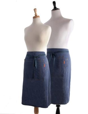 China 2021 Japanese New Type Food/Drinks Cross Denim Fabric Half Waist Front Aprons For Bistros for sale