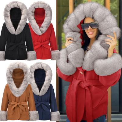 China Anti-wrinkle hooded winter loosen casual thick women coat fashionable woman wool fur coat and high quality fur jackets for sale