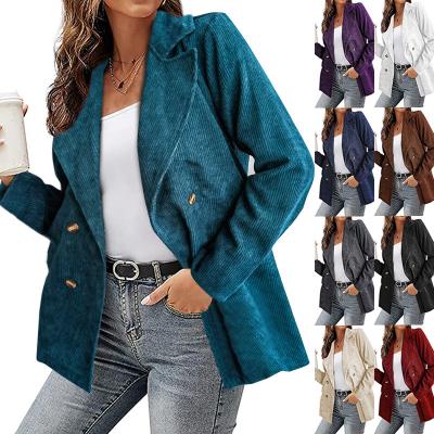 China Anti-wrinkle Autumn Winter Double Breasted Small office suit for women casual custom corduroy plus size for sale