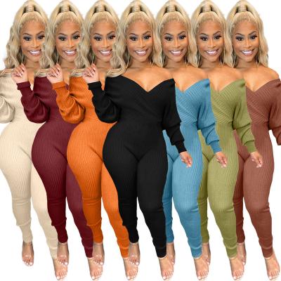 China QUICK DRY Deep V Neck Strapless Stylish Brown Ribbed Jumpsuit Women High Quality Jumpsuit Rompers Club Wear for sale