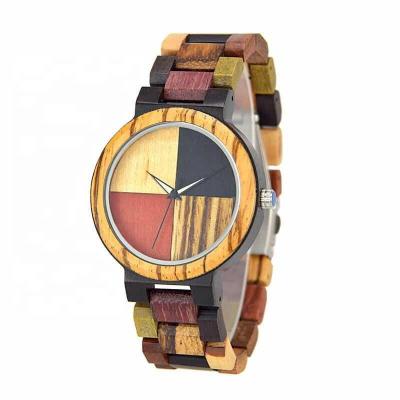 China Luminous Original Wood Luxury Colored Wooden Watches Male Display Week Date Grain Reloj Clock for sale