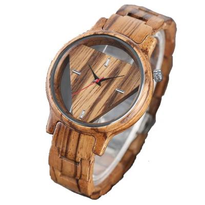 China Luminous No Mark 42mm Full Wood Watch Fits Triangle Dial Hollow Miyota 2035 Movement Watches Luxury Men for sale