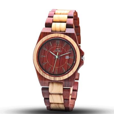 China Original automatic date wooden men's watches with Japanese quartz movt calendar personalized wooden watches for sale