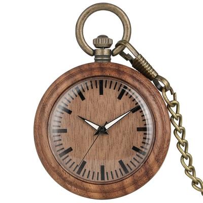 China Wholesale Antique Custom Design Your Own Logo Pocket Watch Wooden With Chain Bronze Pendant Light Indicators Wood Pocket Watch for sale