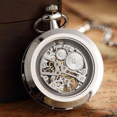 China Retro Steampunk Necklace Roman Skeleton Number Clock Hand Wind Pocket Watch Antique Mechanical Women Men for sale