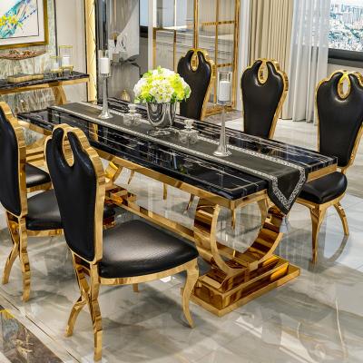 China Luxurious Royal Marble Dining Table SS Furniture Stainless Steel Dining Table for sale