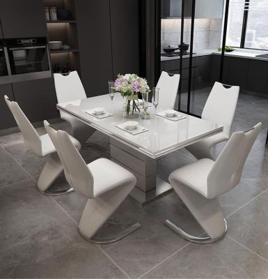 China Luxurious modern tempered glass extending dining table set square dining table and chair for sale