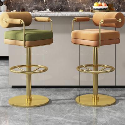 China New Design Super Comfortable Velvet Gold Seat Height Adjustable Commercial Swivel Chair Upholstered Barstools For Restaurant for sale